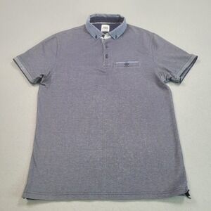 Zara Mens Short Sleeve Polo Shirt Blue Pique Textured Cotton Blend Size Medium